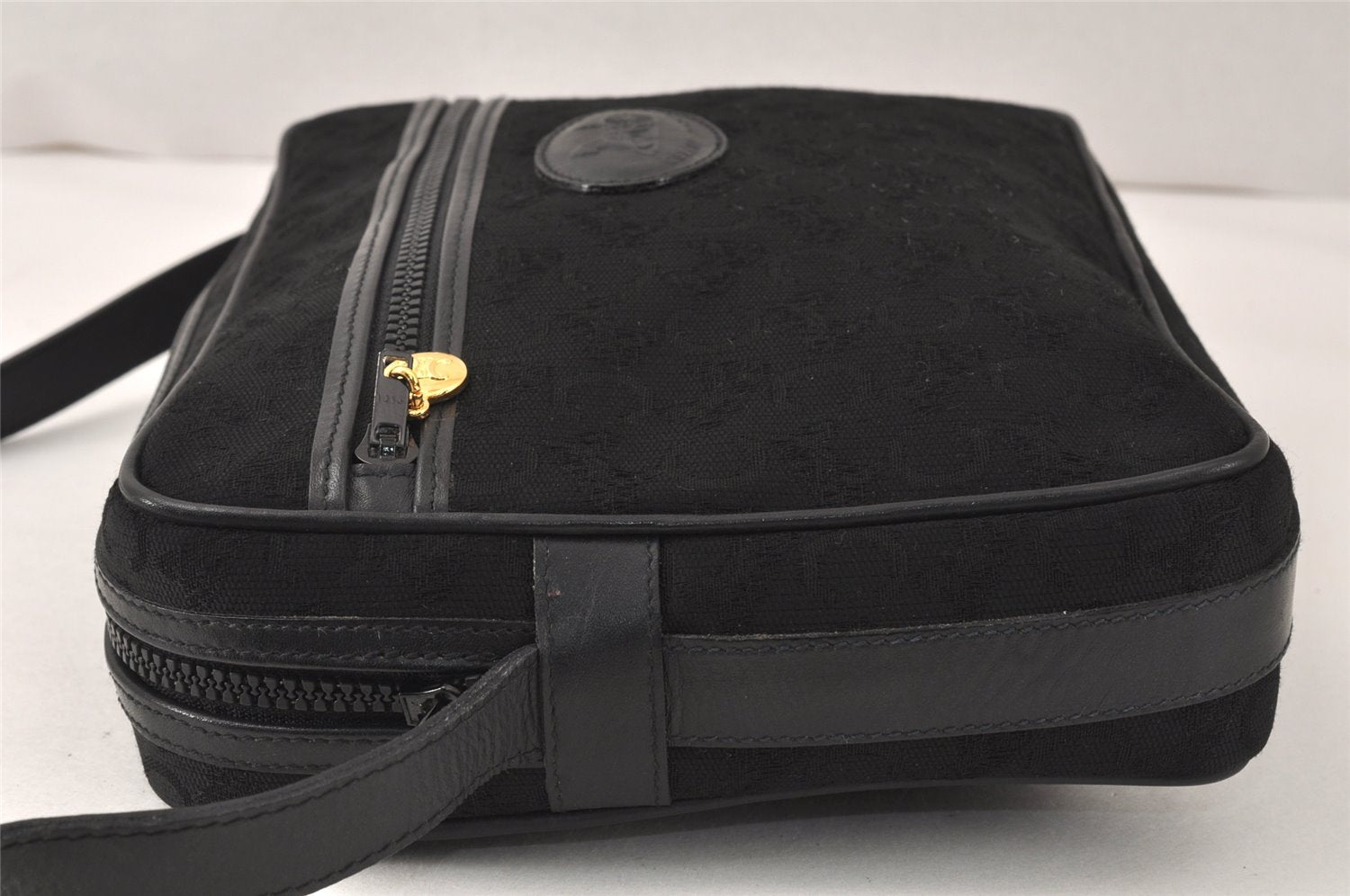 Authentic CELINE C Macadam Blason Shoulder Bag Purse Canvas Leather Black 5168K