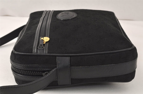 Authentic CELINE C Macadam Blason Shoulder Bag Purse Canvas Leather Black 5168K