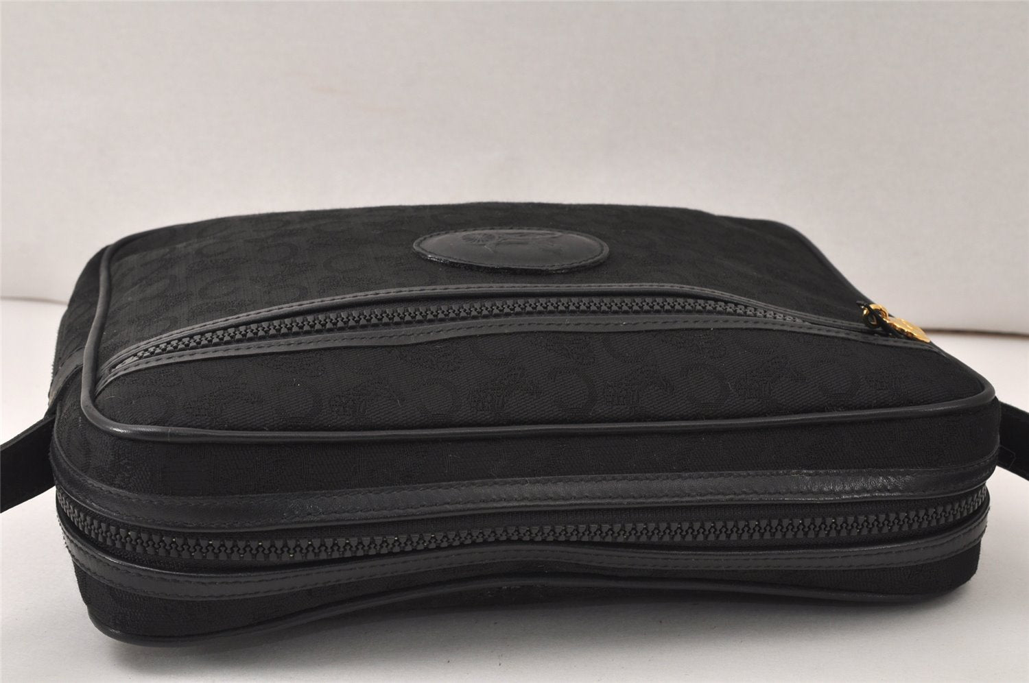 Authentic CELINE C Macadam Blason Shoulder Bag Purse Canvas Leather Black 5168K