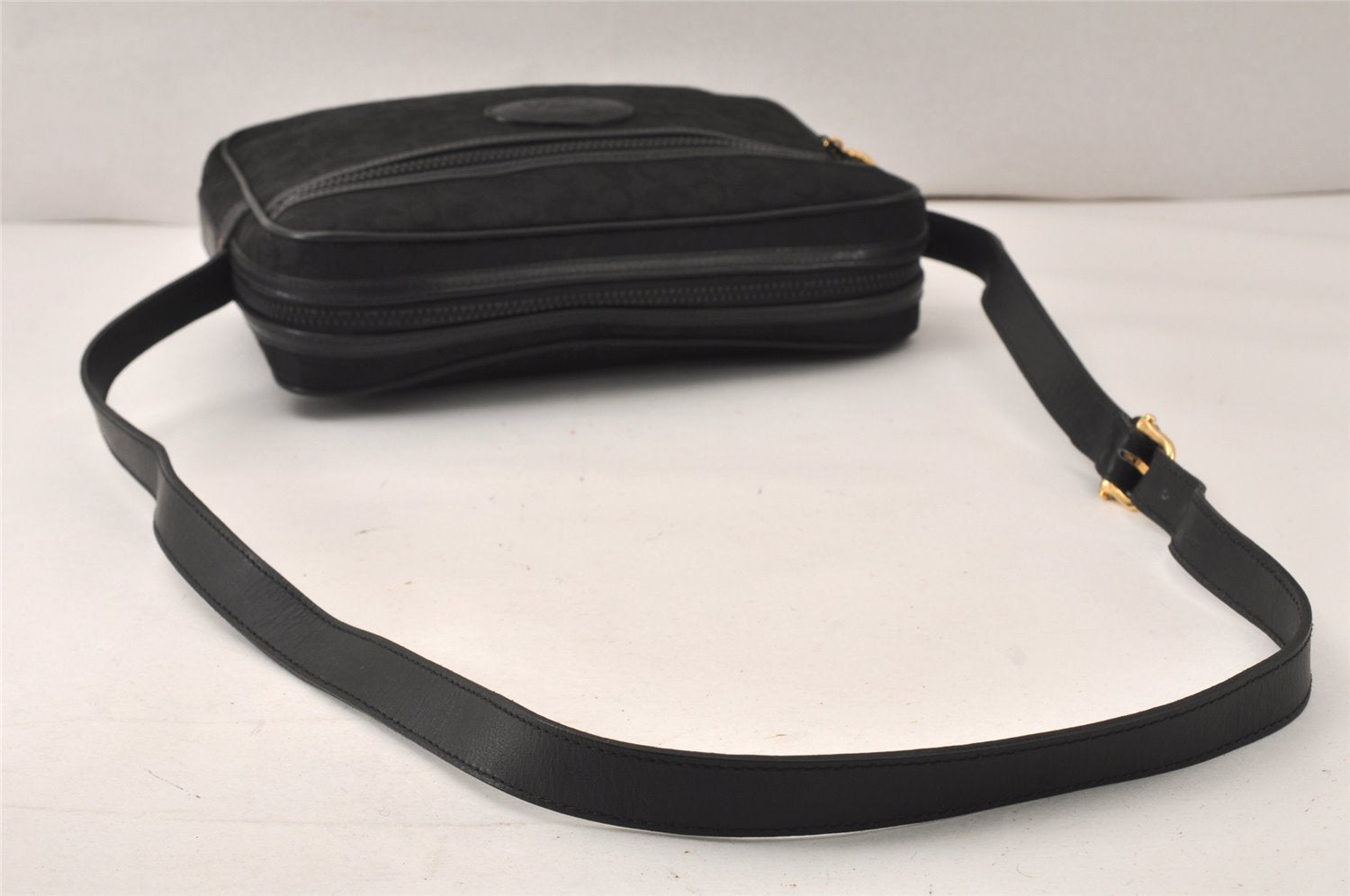 Authentic CELINE C Macadam Blason Shoulder Bag Purse Canvas Leather Black 5168K