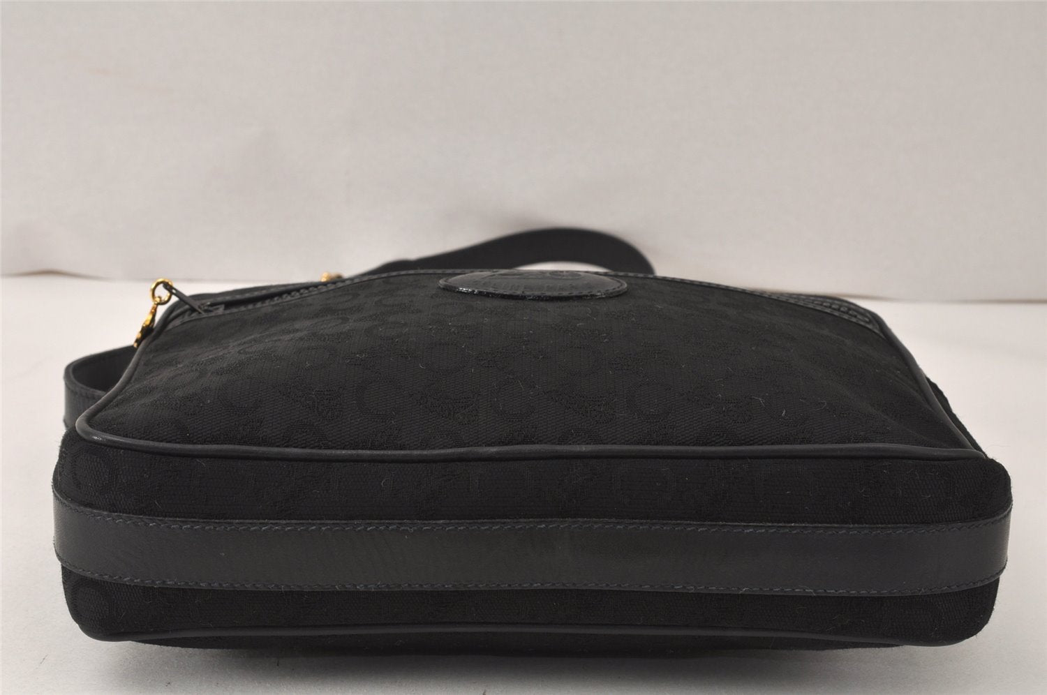 Authentic CELINE C Macadam Blason Shoulder Bag Purse Canvas Leather Black 5168K