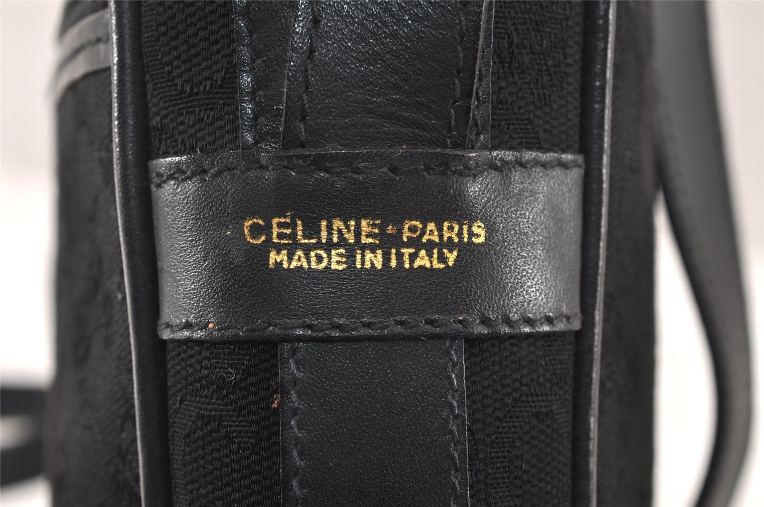 Authentic CELINE C Macadam Blason Shoulder Bag Purse Canvas Leather Black 5168K