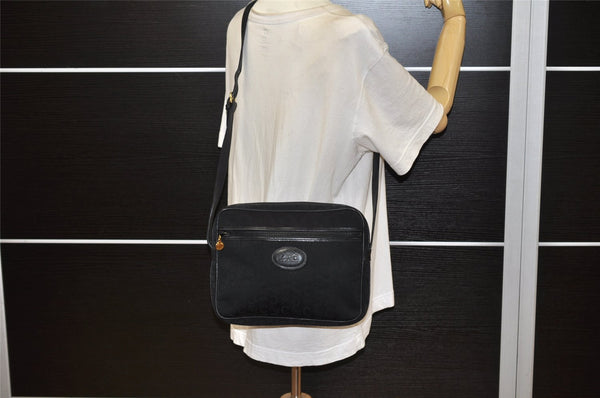 Authentic CELINE C Macadam Blason Shoulder Bag Purse Canvas Leather Black 5168K