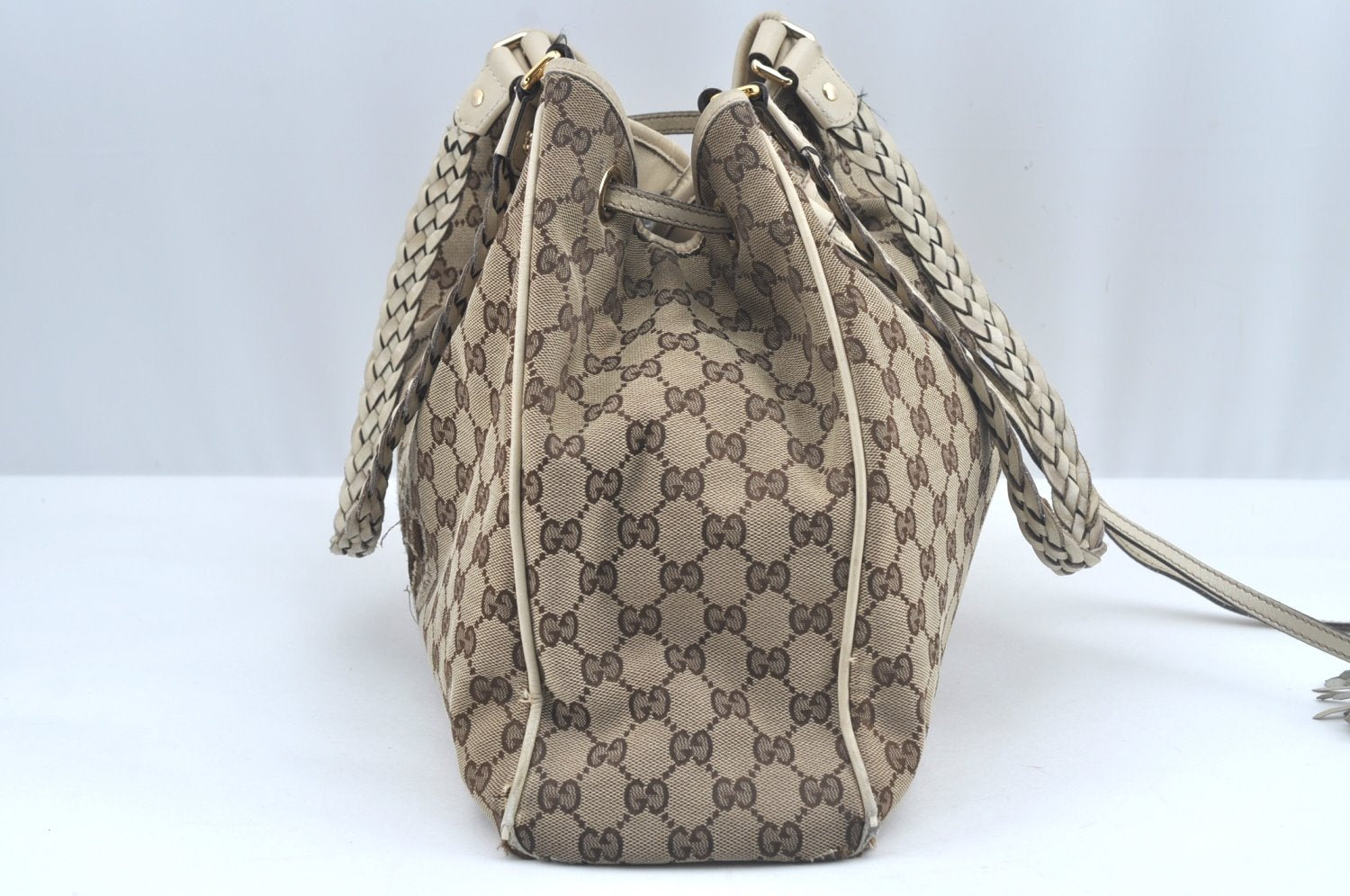 Authentic GUCCI Bamboo Tassel Tote Bag GG Canvas Leather 170206 Brown 5169I