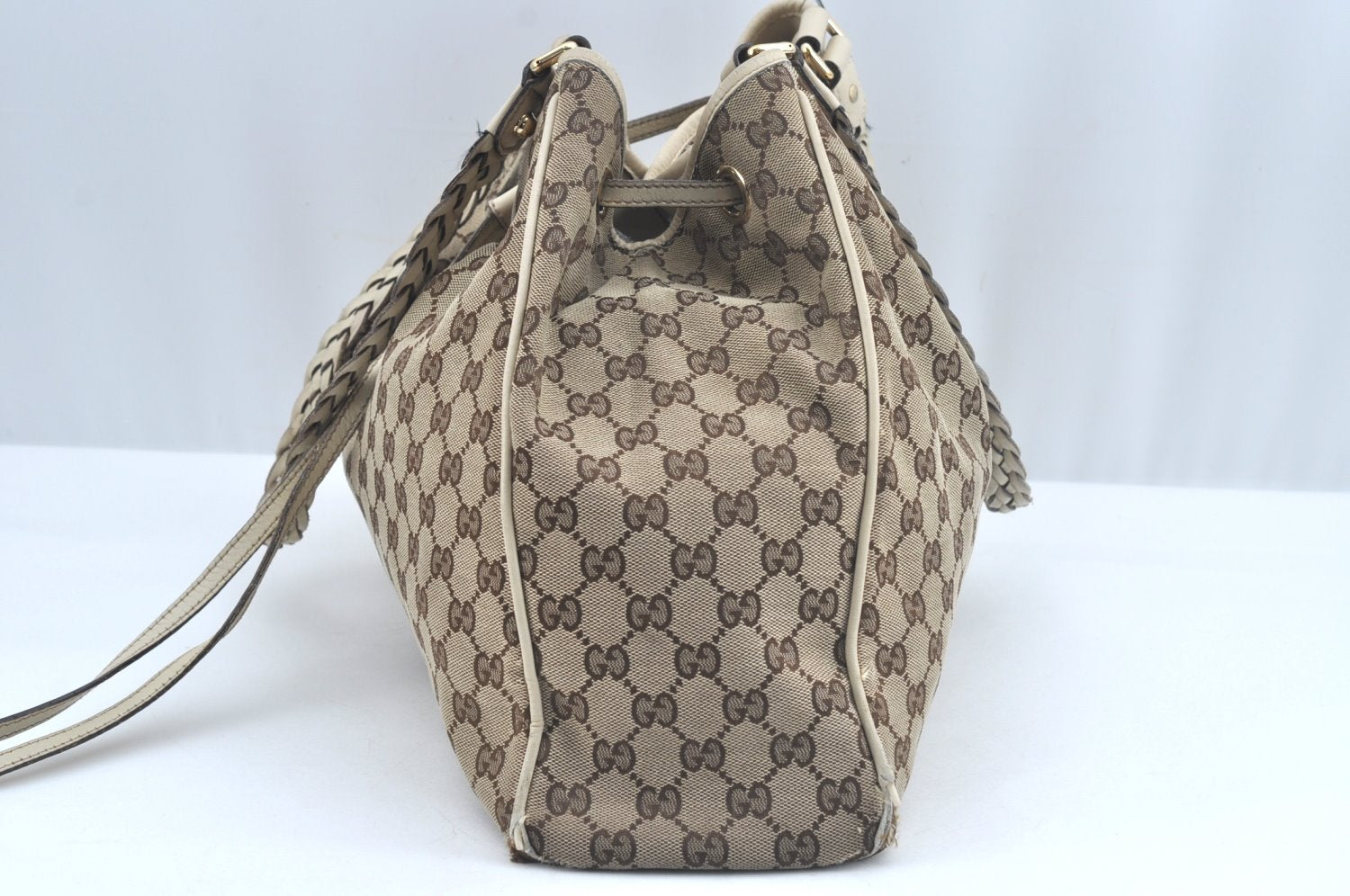 Authentic GUCCI Bamboo Tassel Tote Bag GG Canvas Leather 170206 Brown 5169I