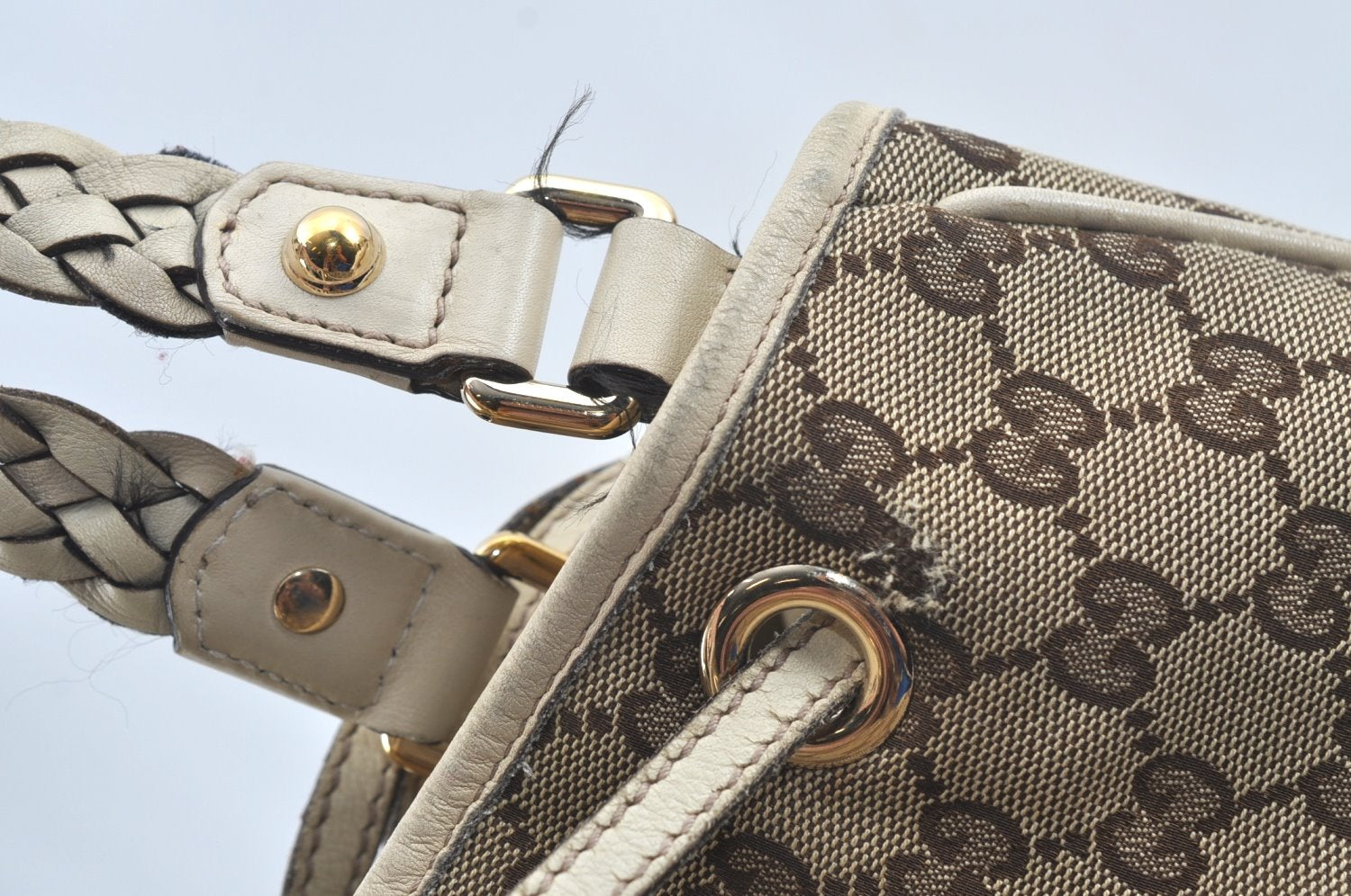 Authentic GUCCI Bamboo Tassel Tote Bag GG Canvas Leather 170206 Brown 5169I