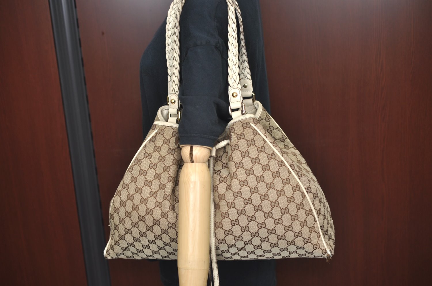 Authentic GUCCI Bamboo Tassel Tote Bag GG Canvas Leather 170206 Brown 5169I