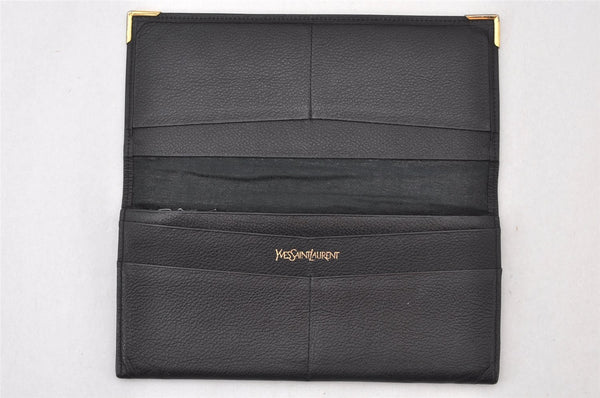 Authentic YVES SAINT LAURENT Vintage Long Wallet Purse Leather Black 5170K