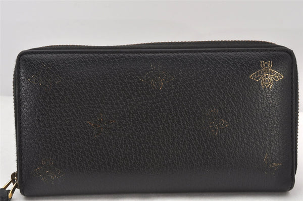 Authentic GUCCI Bee & Star Vintage Long Wallet Purse Leather 495062 Black 5171K