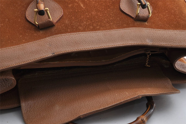 Authentic GUCCI Bamboo Hand Shoulder Bag Suede Leather Brown Junk 5173I