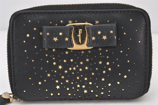 Authentic Salvatore Ferragamo Vara Star Coin Purse Wallet Leather Black SF 5173K