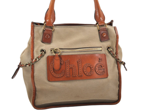 Authentic Chloe Harley Canvas Leather Shoulder Tote Bag Beige Brown 5174K