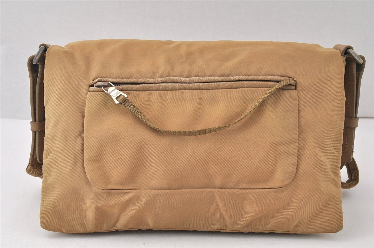 Authentic PRADA Nylon Tessuto Leather Shoulder Cross Body Bag Beige 5175K