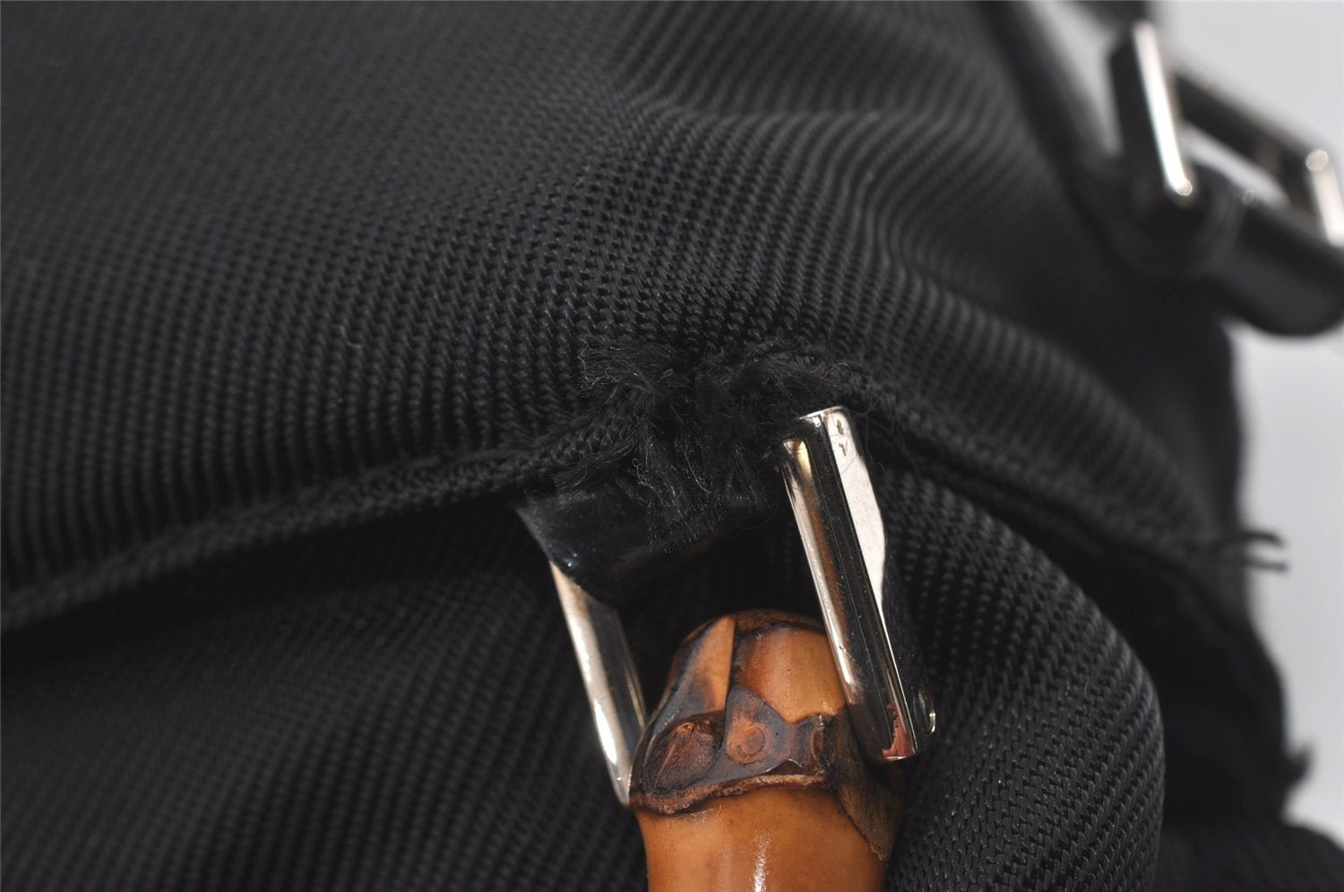 Authentic GUCCI Vintage Bamboo 2Way Hand Shoulder Bag Nylon Leather Black 5176I