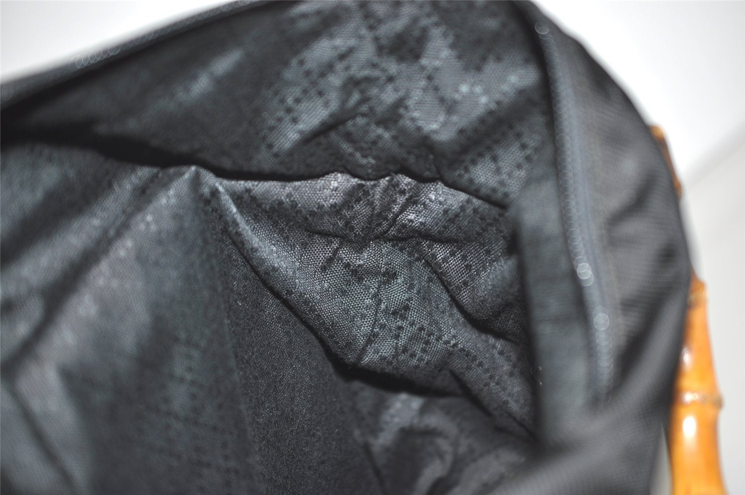 Authentic GUCCI Vintage Bamboo 2Way Hand Shoulder Bag Nylon Leather Black 5176I