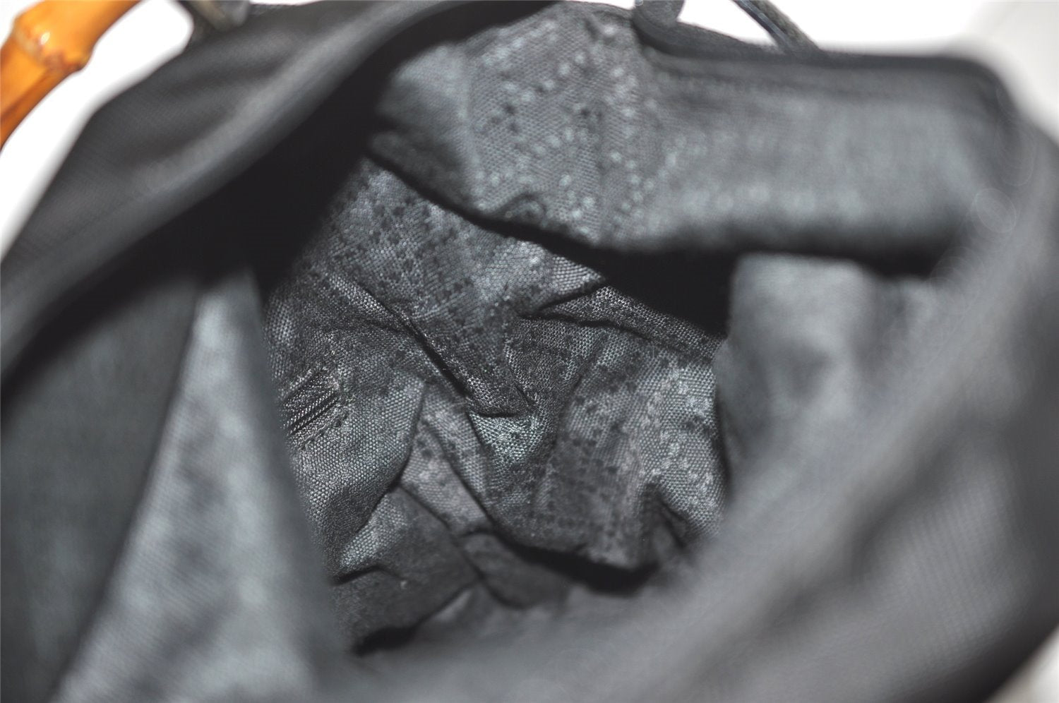 Authentic GUCCI Vintage Bamboo 2Way Hand Shoulder Bag Nylon Leather Black 5176I