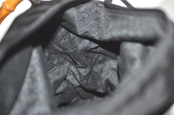 Authentic GUCCI Vintage Bamboo 2Way Hand Shoulder Bag Nylon Leather Black 5176I