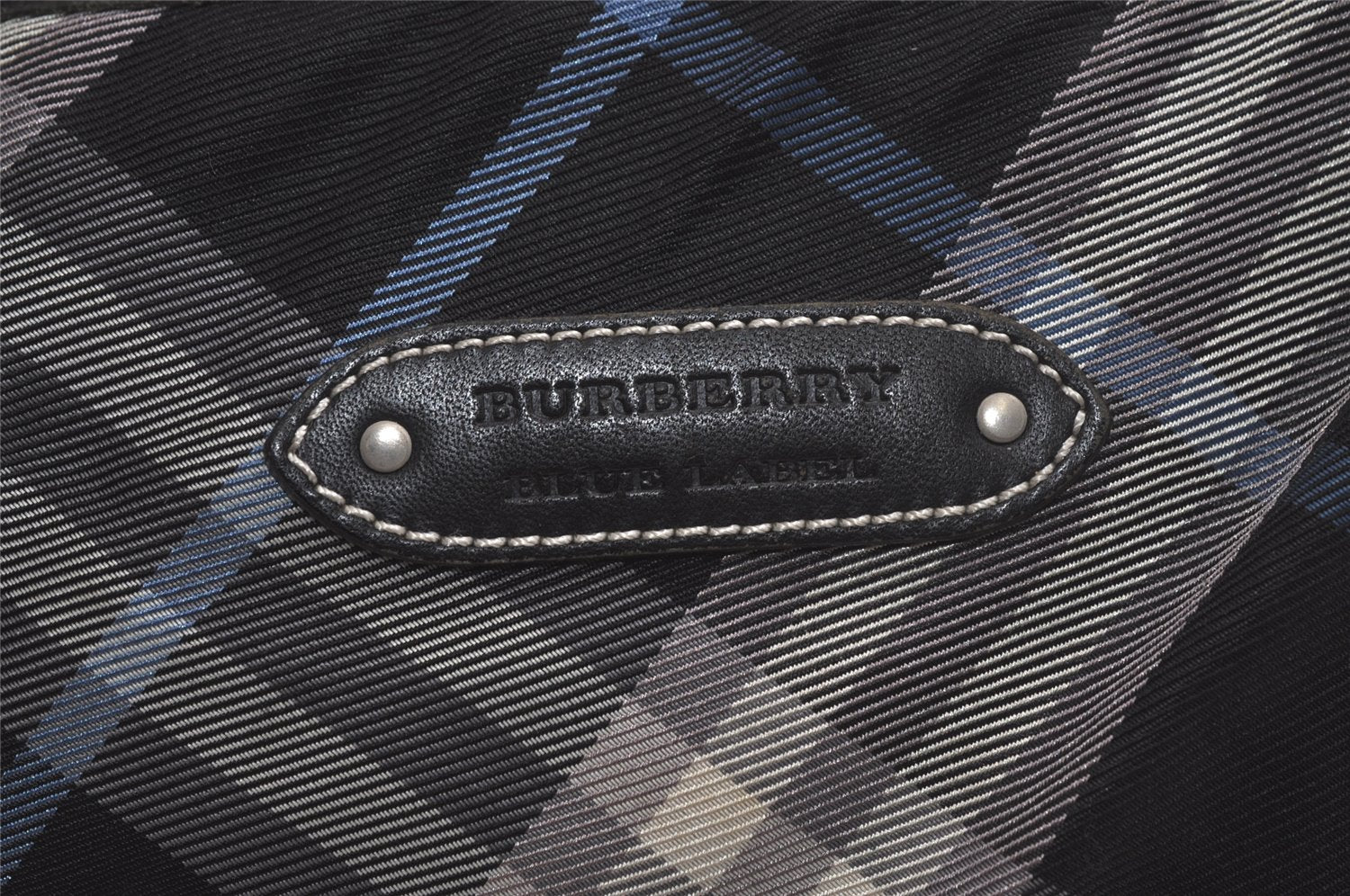 Authentic BURBERRY BLUE LABEL Check Shoulder Tote Bag Nylon Leather Black 5176K