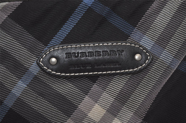 Authentic BURBERRY BLUE LABEL Check Shoulder Tote Bag Nylon Leather Black 5176K