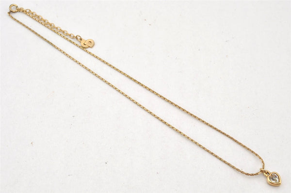 Authentic Christian Dior Gold Tone Heart Bijou Chain Pendant Necklace CD 5177K