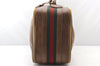 Authentic GUCCI Web Sherry Line Travel Trunk Case Leather Brown 5179K