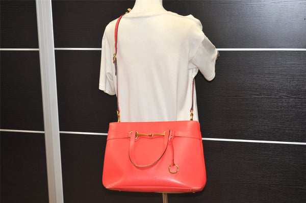 Authentic GUCCI Horsebit 2Way Shoulder Tote Bag Leather 319795 Red 5185J