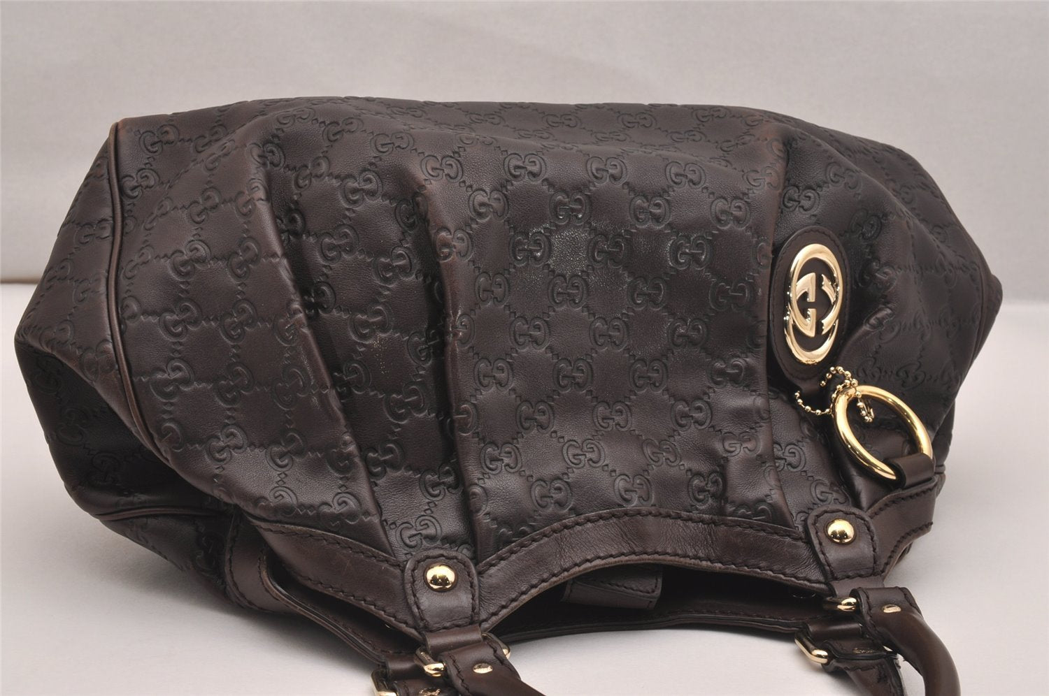 Authentic GUCCI Guccissima Sukey Hand Tote Bag GG Leather 211944 Brown 5186J