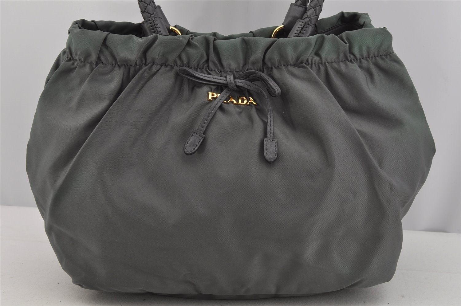 Authentic PRADA Tessuto Bow Ribbon Nylon Leather 2Way Hand Bag BN1970 Gray 5187J