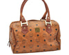 Authentic MCM Visetos Leather Vintage 2Way Hand Boston Bag Purse Brown 5187K