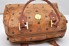 Authentic MCM Visetos Leather Vintage 2Way Hand Boston Bag Purse Brown 5187K