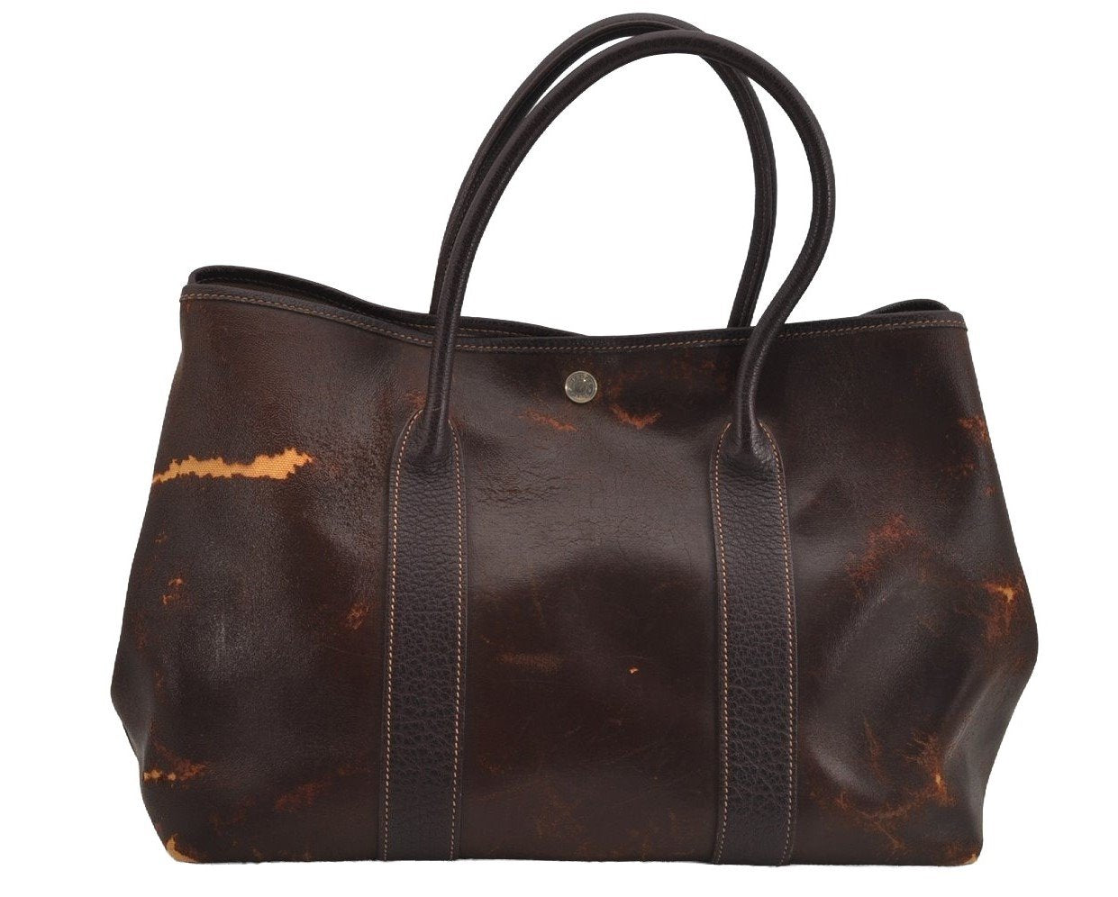 Authentic HERMES Garden Party MM Shoulder Tote Bag PVC Leather Brown Junk 5188J