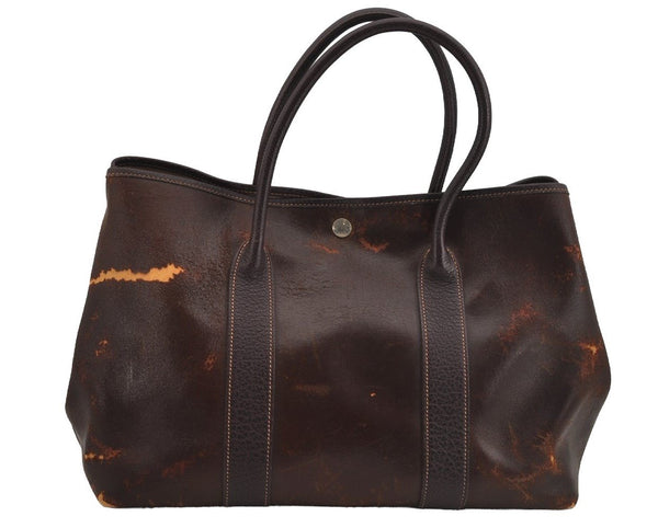 Authentic HERMES Garden Party MM Shoulder Tote Bag PVC Leather Brown Junk 5188J