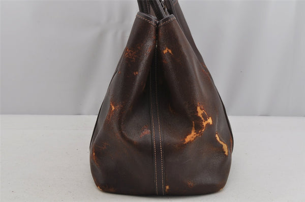Authentic HERMES Garden Party MM Shoulder Tote Bag PVC Leather Brown Junk 5188J