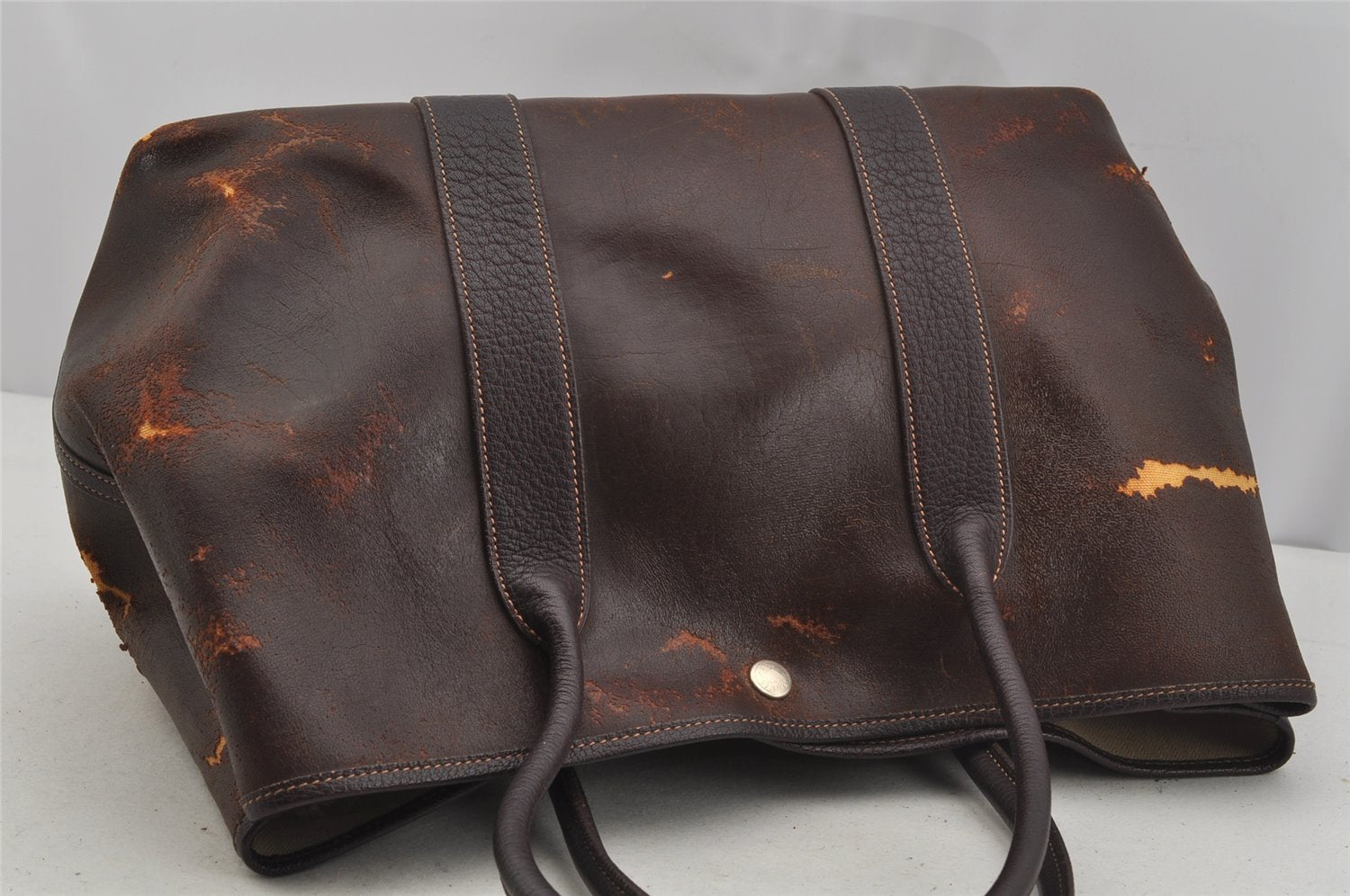 Authentic HERMES Garden Party MM Shoulder Tote Bag PVC Leather Brown Junk 5188J