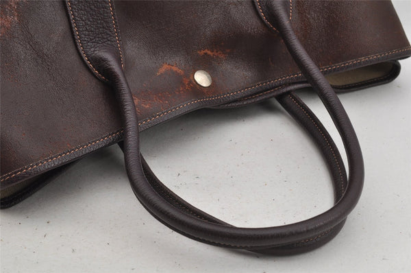 Authentic HERMES Garden Party MM Shoulder Tote Bag PVC Leather Brown Junk 5188J