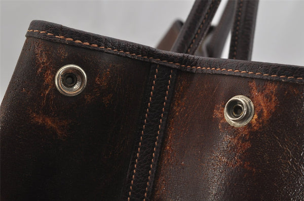 Authentic HERMES Garden Party MM Shoulder Tote Bag PVC Leather Brown Junk 5188J