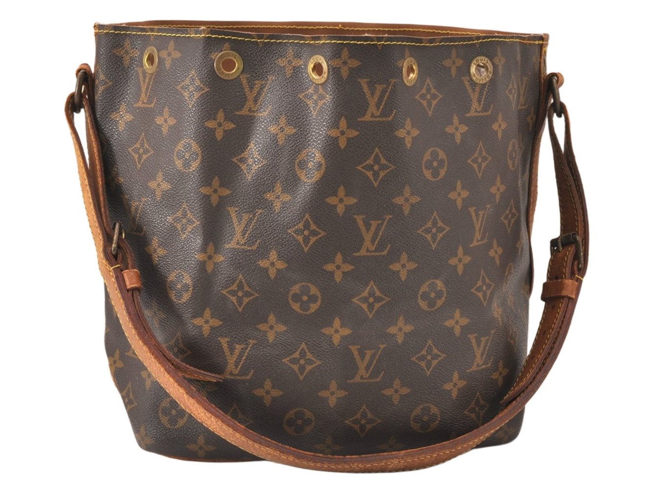 Authentic Louis Vuitton Monogram Petit Noe M42226 Shoulder Drawstring Bag 5189K