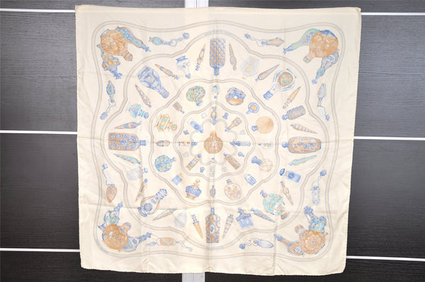 Authentic HERMES Carre 90 Scarf "Qu' importe le flacon..." Silk White 5191I