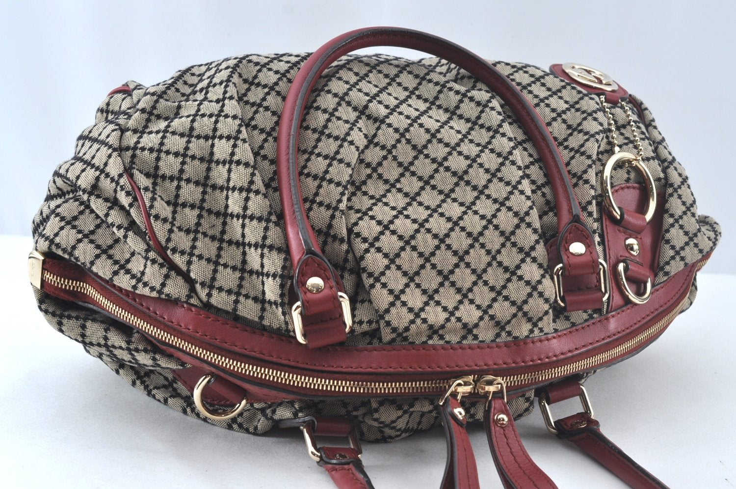 Authentic GUCCI Diamante Sukey 2Way Tote Bag Canvas Leather 223974 Gray 5191J