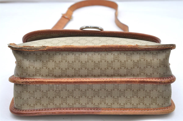 Authentic CELINE Macadam Blason Shoulder Cross Bag PVC Leather Beige 5191K