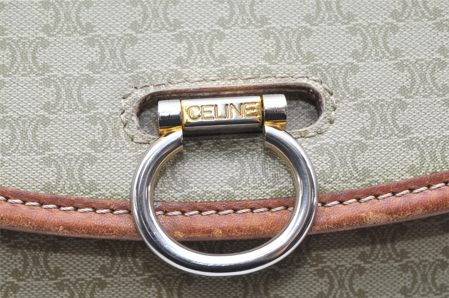 Authentic CELINE Macadam Blason Shoulder Cross Bag PVC Leather Beige 5191K