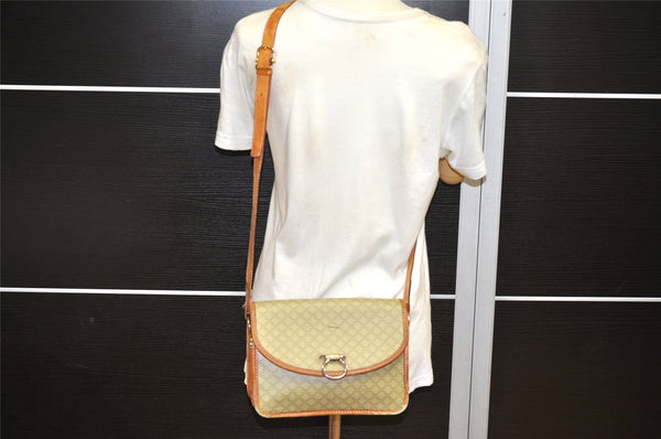 Authentic CELINE Macadam Blason Shoulder Cross Bag PVC Leather Beige 5191K