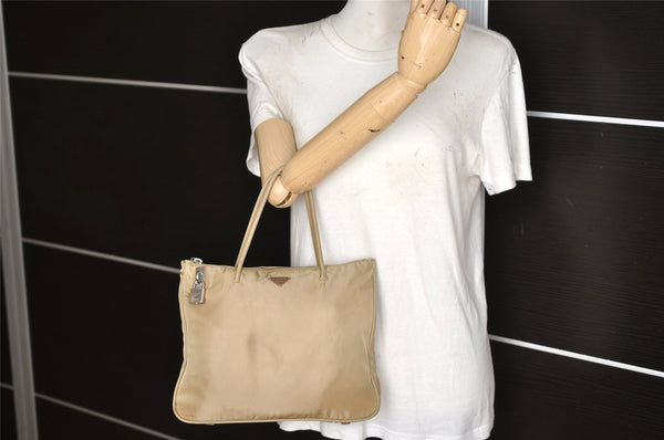 Authentic PRADA Vintage Nylon Tessuto Shoulder Hand Bag Purse Beige 5193K