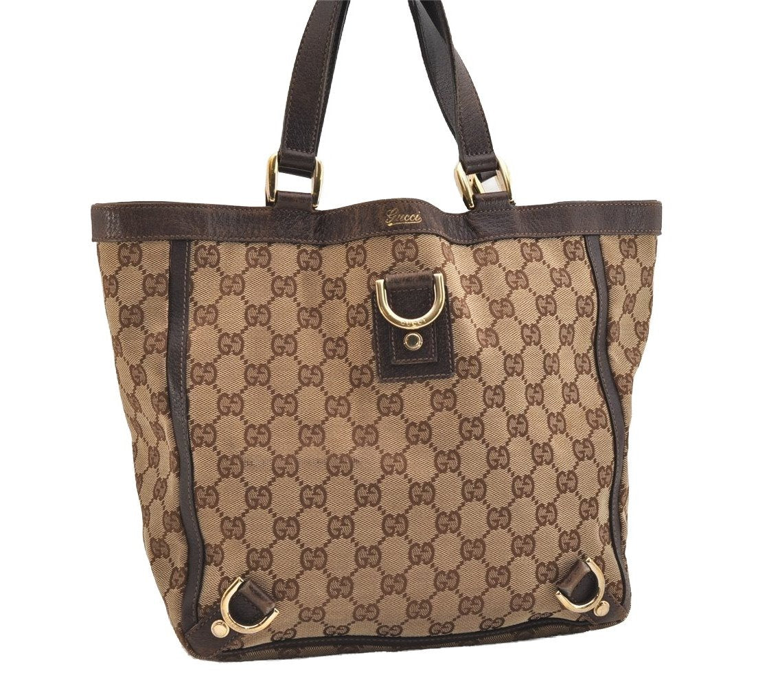 Authentic GUCCI Abbey Shoulder Tote Bag GG Canvas Leather 130739 Brown 5194J