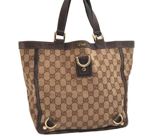 Authentic GUCCI Abbey Shoulder Tote Bag GG Canvas Leather 130739 Brown 5194J