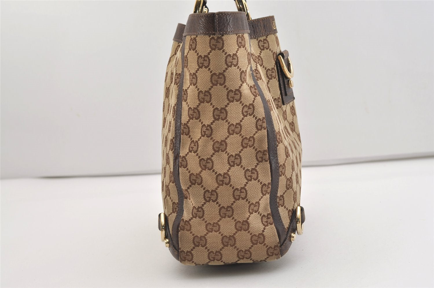 Authentic GUCCI Abbey Shoulder Tote Bag GG Canvas Leather 130739 Brown 5194J