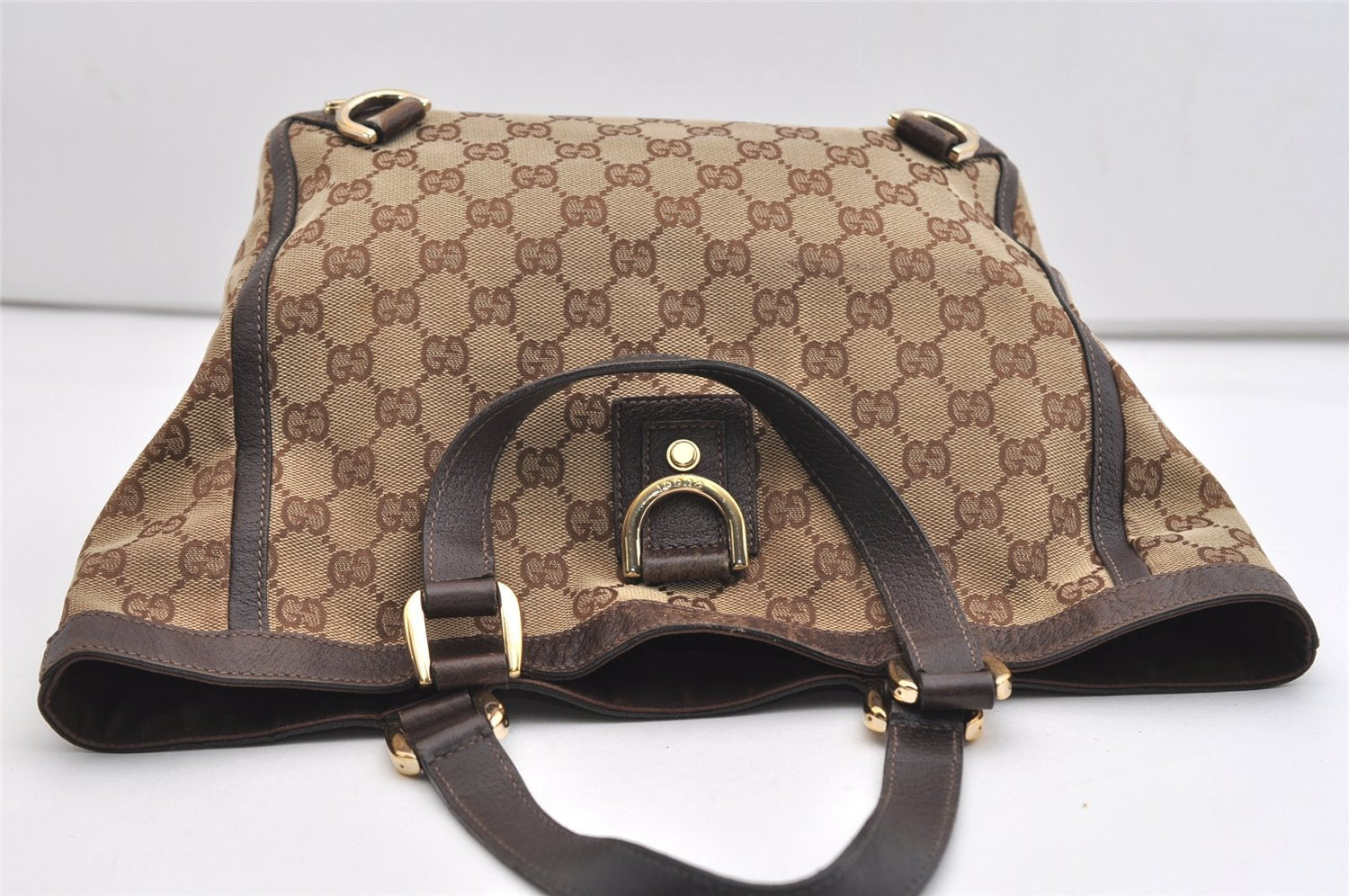 Authentic GUCCI Abbey Shoulder Tote Bag GG Canvas Leather 130739 Brown 5194J
