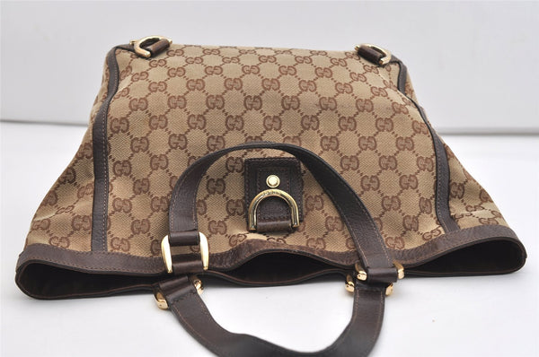 Authentic GUCCI Abbey Shoulder Tote Bag GG Canvas Leather 130739 Brown 5194J