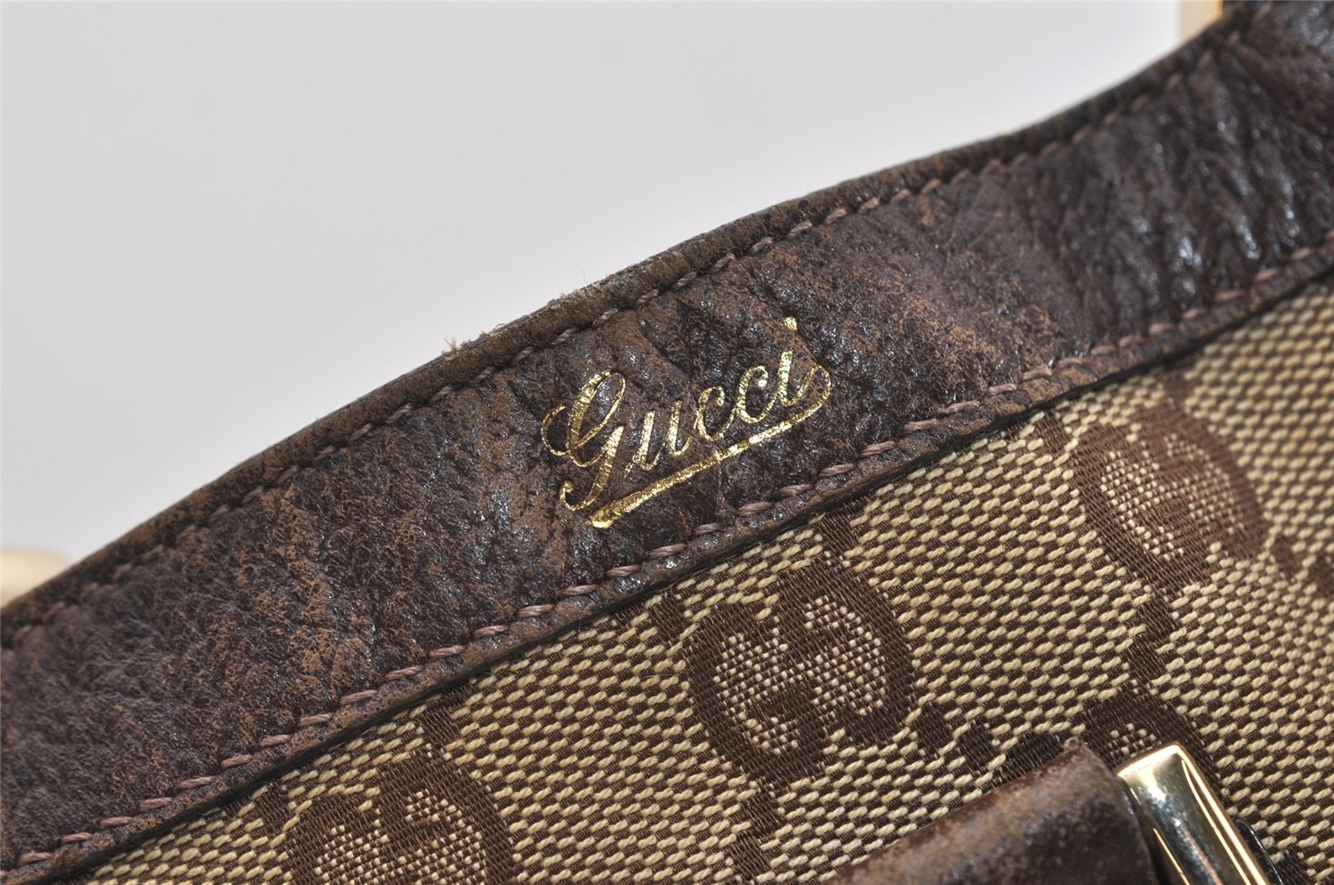 Authentic GUCCI Abbey Shoulder Tote Bag GG Canvas Leather 130739 Brown 5194J