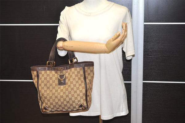 Authentic GUCCI Abbey Shoulder Tote Bag GG Canvas Leather 130739 Brown 5194J